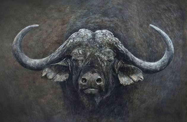 Büffel, Mixed Media, 93 x 57 cm