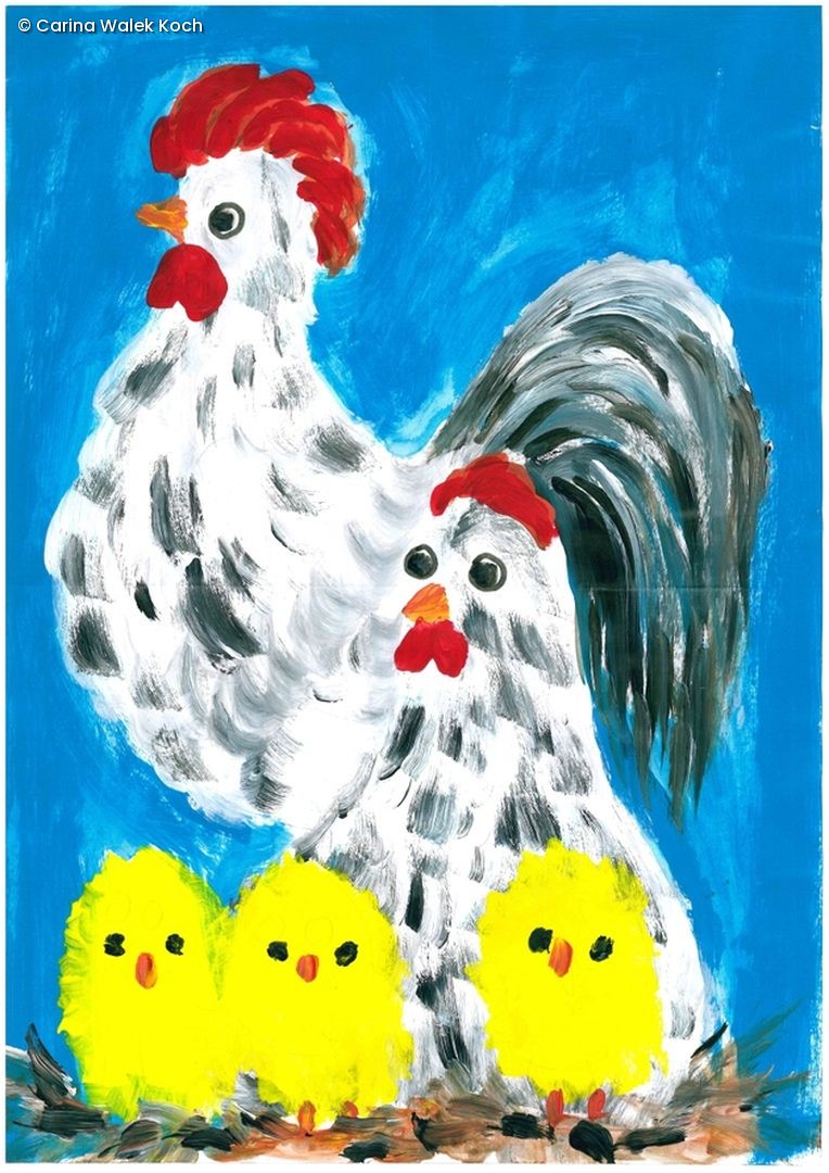 Gemalte Hühner-Familie