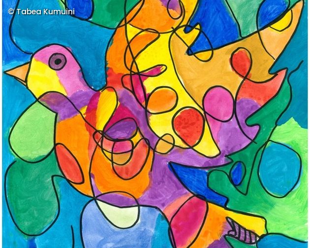 Abstrakt gemalter bunter Vogel