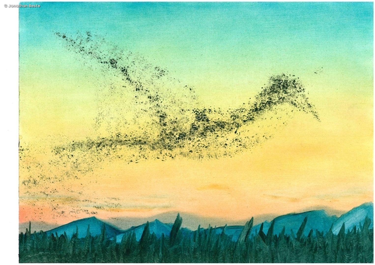 Gemalter Vogelschwarm
