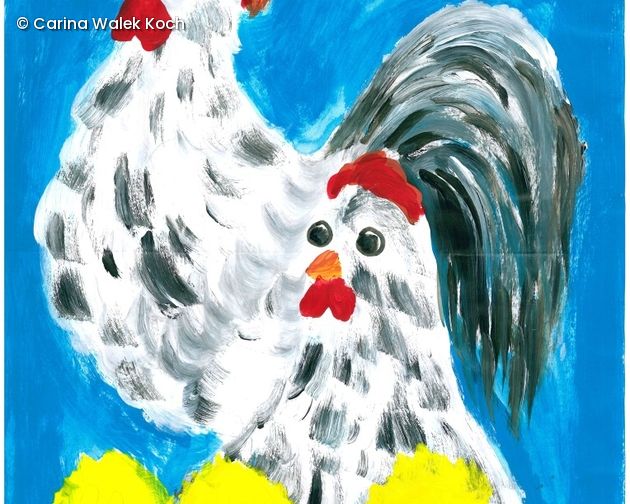 Gemalte Hühner-Familie