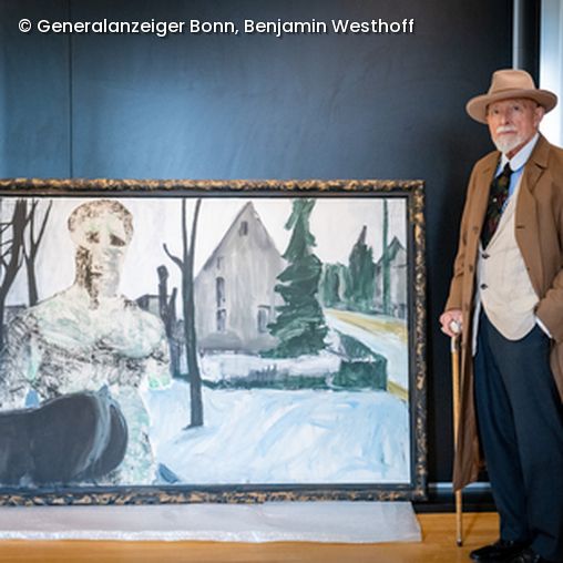 Maler Markus Lüpertz vor Gemälde