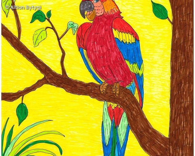 Gemalter Papagei auf Baum