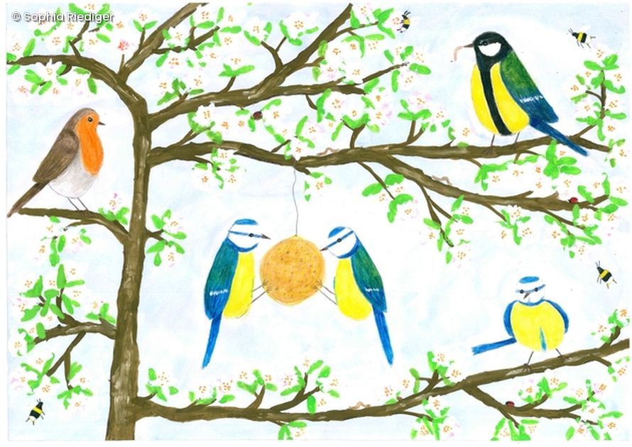 Gemalte Vögel in Baum