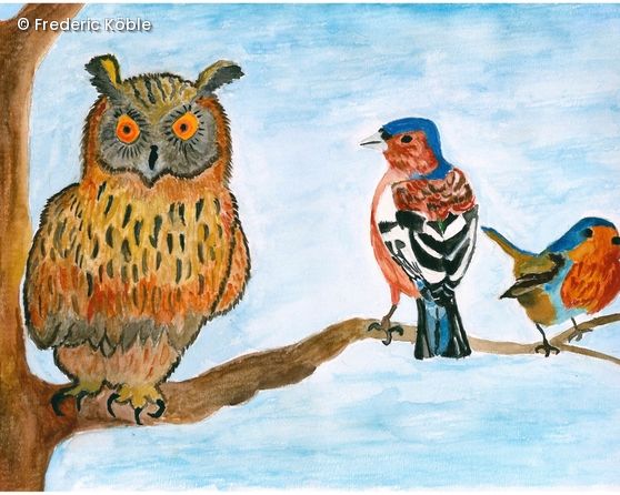 3 Vögel sitzen auf Baum